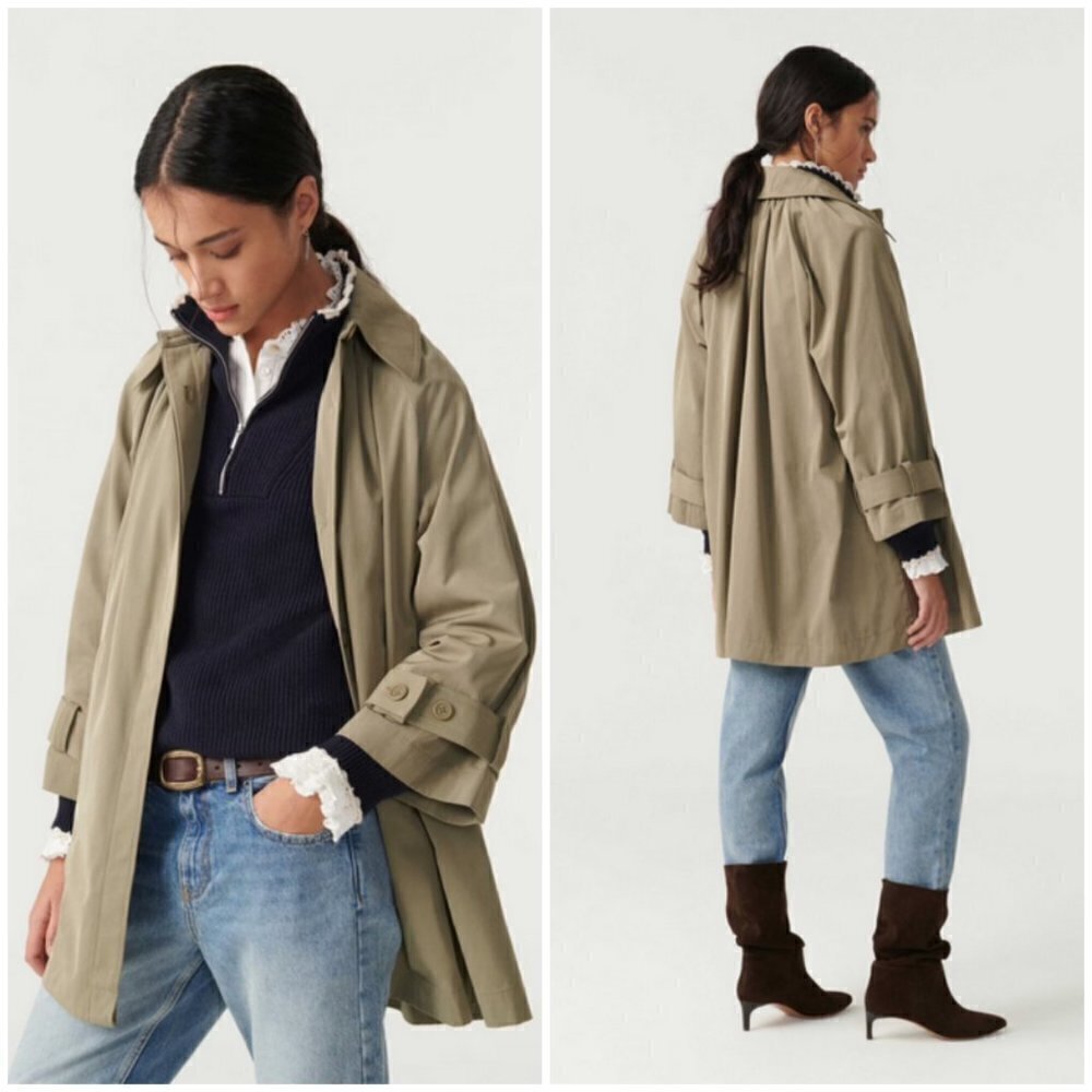 💕BA&SH💕 Issey Trench Coat ~ Khaki Green Size 2 = US 6 Medium NWT